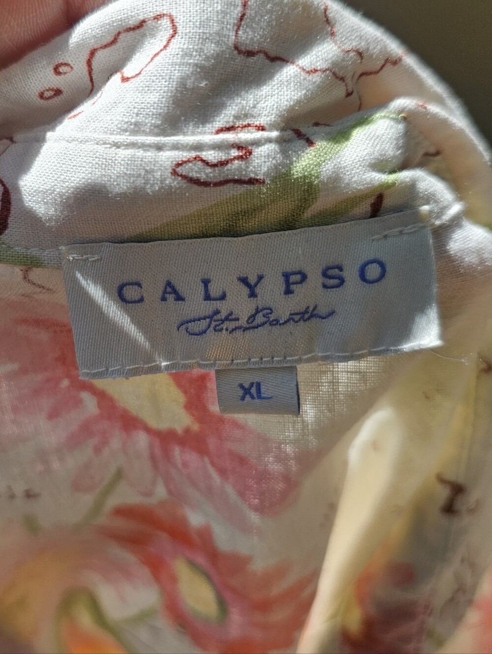 Calypso St. Barth Novelty Print Floral Vacation Destination Map 100% Linen SZ XL - Picture 15 of 15
